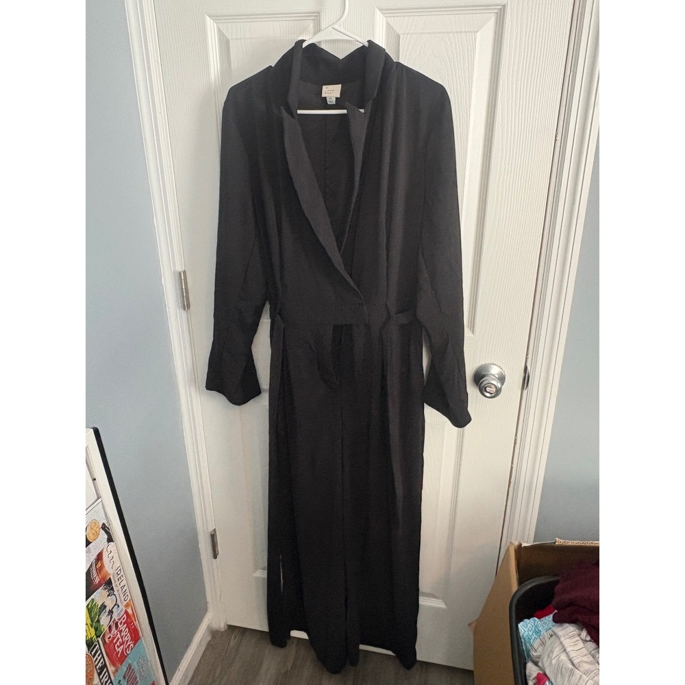 A New Day‎ Black Wide Leg Jumpsuit Shawl Collar Belted Size XL